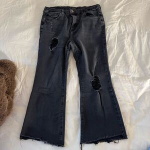 Express Black Distressed Cropped Flare Jeans sz L